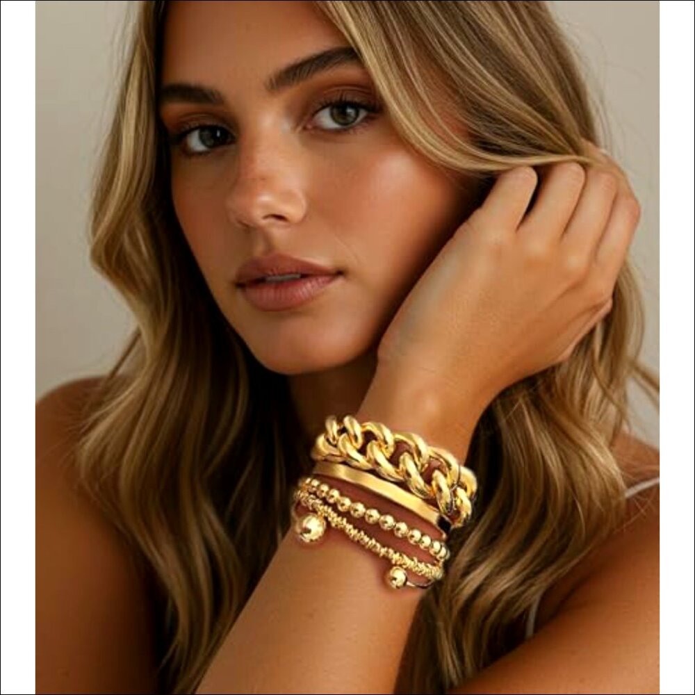 5-Piece Adjustable Stackable Bracelet Set, Chunky… - image 4